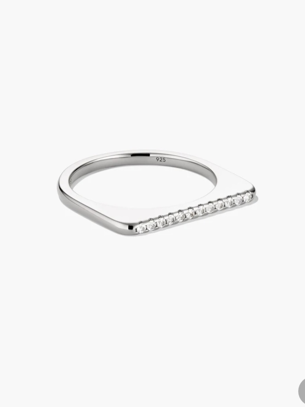 Mejuri Sterling Silver Pavé Puzzle stacker Bar Ring size 6